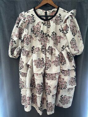 Dream Sister Jane Floral Jacquard Tiered Babydoll Dress (Size Medium)